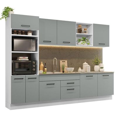 Armário De Cozinha Completa 310cm Branco/cinza Agata Madesa 02 Branco/cinza