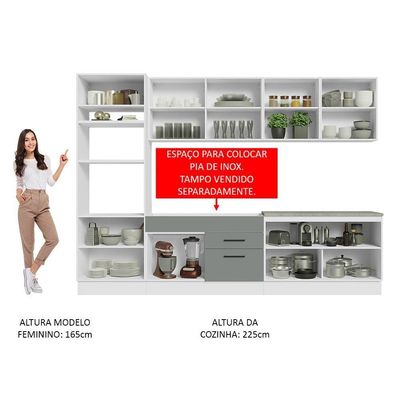 Armário De Cozinha Completa 310cm Branco/cinza Agata Madesa 02 Branco/cinza
