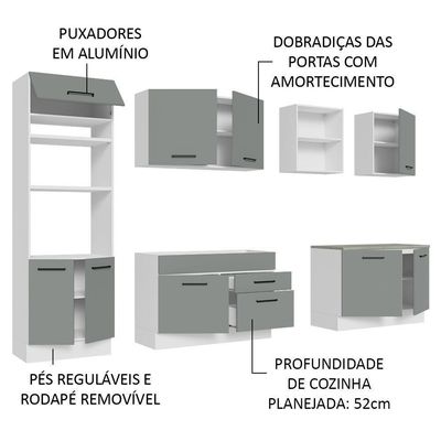 Armário De Cozinha Completa 310cm Branco/cinza Agata Madesa 02 Branco/cinza