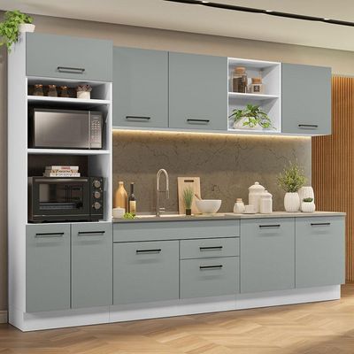 Armário De Cozinha Completa 310cm Branco/cinza Agata Madesa 02 Branco/cinza
