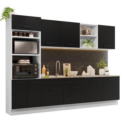 Armário De Cozinha Completa 310cm Branco/preto Agata Madesa 02 Branco/preto