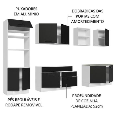 Armário De Cozinha Completa 310cm Branco/preto Agata Madesa 02 Branco/preto