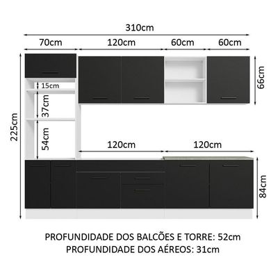 Armário De Cozinha Completa 310cm Branco/preto Agata Madesa 02 Branco/preto
