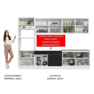 Armário De Cozinha Completa 310cm Branco/preto Agata Madesa 02 Branco/preto