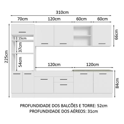 Armário De Cozinha Completa 310cm Branco Agata Madesa 02 Branco