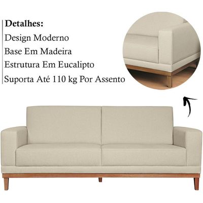 Sofa 3 Lugares 200 Cm Crons Linho Cru Vazzano Cru