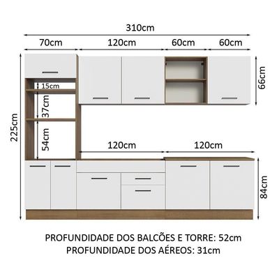 Armário De Cozinha Completa 310cm Rustic/branco Agata Madesa 02 Rustic/branco