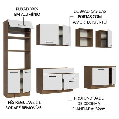 Armário De Cozinha Completa 310cm Rustic/branco Agata Madesa 02 Rustic/branco