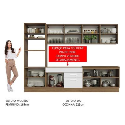 Armário De Cozinha Completa 310cm Rustic/branco Agata Madesa 02 Rustic/branco