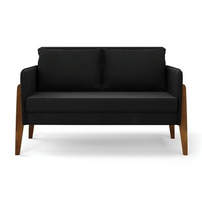 Kit 1 Sofá Namoradeira E 2 Poltronas Lana Suede Base De Madeira - D'rossi Cor Preto