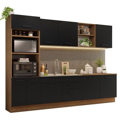 Armário De Cozinha Completa 310cm Rustic/preto Agata Madesa 02 Rustic/preto