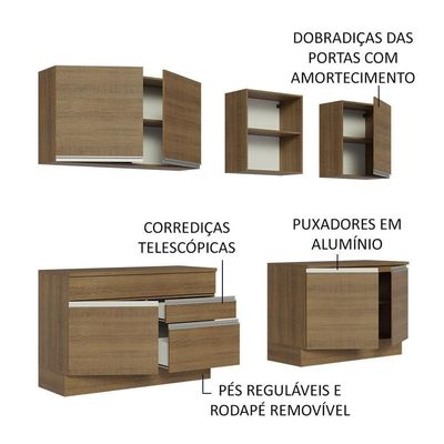 Armário De Cozinha Completa 240cm Rustic Glamy Madesa 06 Rustic