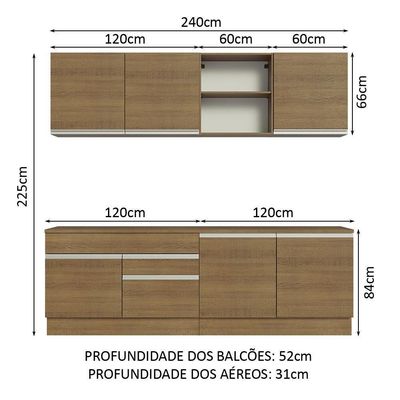 Armário De Cozinha Completa 240cm Rustic Glamy Madesa 06 Rustic