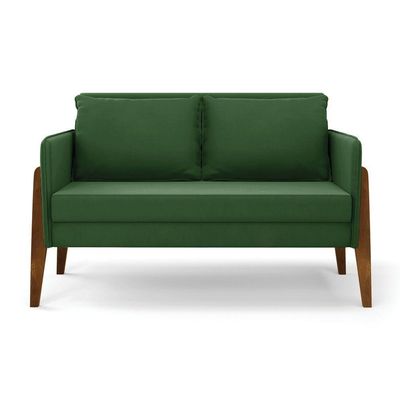 Kit 1 Sofá Namoradeira E 2 Poltronas Lana Suede Base De Madeira - D'rossi Cor Verde