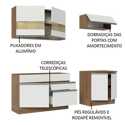 Armário De Cozinha Completa 200cm Rustic/branco Glamy Madesa 07 Rustic/branco