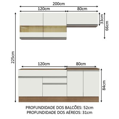 Armário De Cozinha Completa 200cm Rustic/branco Glamy Madesa 07 Rustic/branco