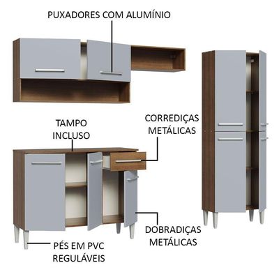 Cozinha Completa Madesa Emilly Pop Com Armário E Balcão - Rustic/cinza Rustic/cinza