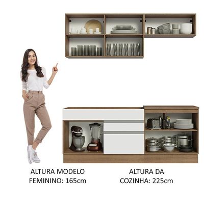 Armário De Cozinha Completa 200cm Rustic/branco/crema Glamy Madesa 07 Rustic/branco/crema