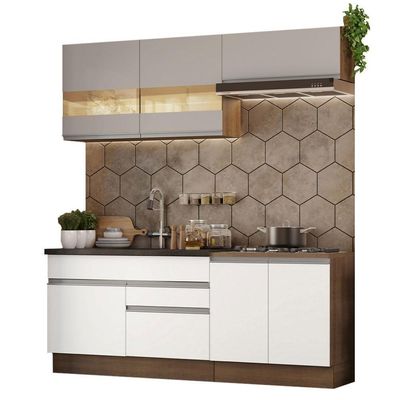 Armário De Cozinha Completa 200cm Rustic/branco/crema Glamy Madesa 07 Rustic/branco/crema