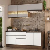 Armário De Cozinha Completa 200cm Rustic/branco/crema Glamy Madesa 07 Rustic/branco/crema
