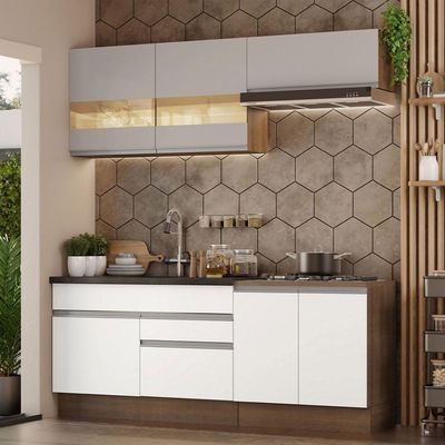 Armário De Cozinha Completa 200cm Rustic/branco/crema Glamy Madesa 07 Rustic/branco/crema