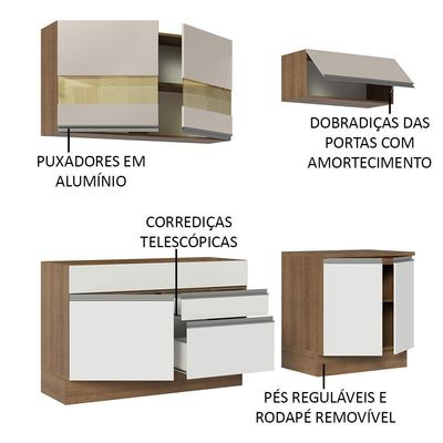 Armário De Cozinha Completa 200cm Rustic/branco/crema Glamy Madesa 07 Rustic/branco/crema