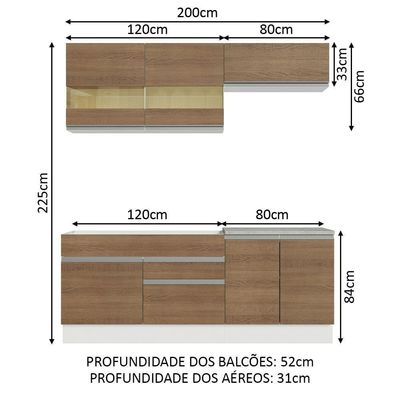 Armário De Cozinha Completa 200cm Branco/rustic Glamy Madesa 07 Branco/rustic