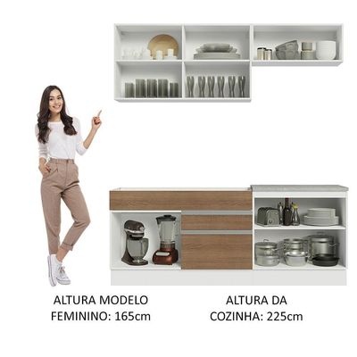 Armário De Cozinha Completa 200cm Branco/rustic Glamy Madesa 07 Branco/rustic