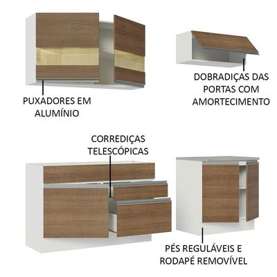 Armário De Cozinha Completa 200cm Branco/rustic Glamy Madesa 07 Branco/rustic