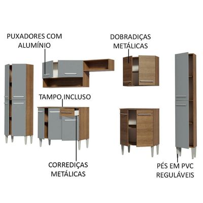 Armário De Cozinha Completa 325cm Rustic/cinza Emilly Joy Madesa Rustic/cinza