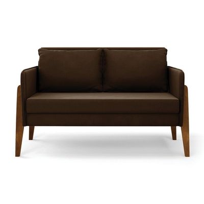 Kit 1 Sofá Namoradeira E 2 Poltronas Lana Suede Base De Madeira - D'rossi Cor Marrom