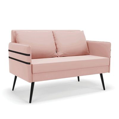 Namoradeira 02 Lugares Mari Veludo Pés Palito De Ferro - D'rossi Cor Rose