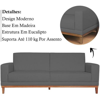 Sofa 2 Lugares 160 Cm Crons Suede Cinza Vazzano Cinza