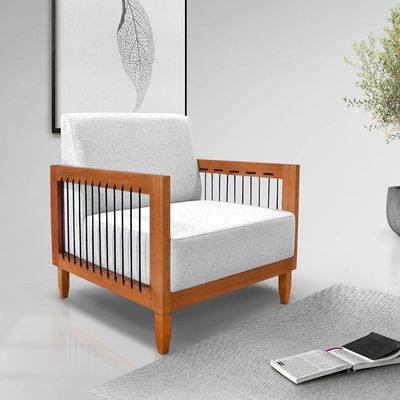 Kit Poltrona E Sofá Living 2 Lugares Marilia 1,60m Linho Cinza Base Em Madeira Castanho - Pallazio