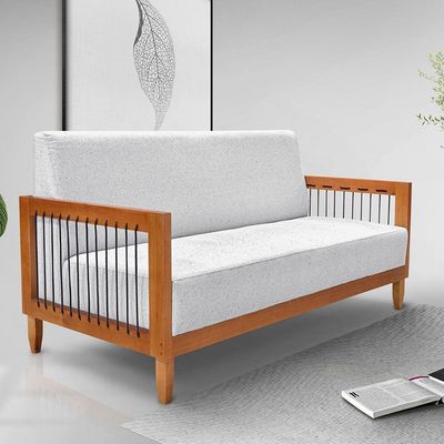 Kit Poltrona E Sofá Living 2 Lugares Marilia 1,60m Linho Cinza Base Em Madeira Castanho - Pallazio