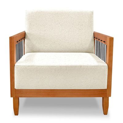 Kit 2 Poltronas Decorativa Marilia Linho Natural Base Em Madeira Castanho - Pallazio