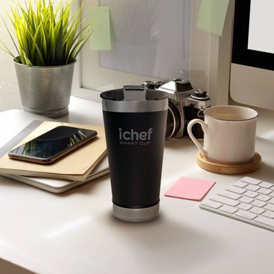 Copo Térmico Polishop Ichef Com Tampa Smart Cup 600 ml | Preto