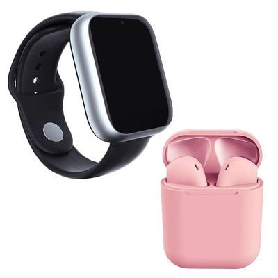 Kit 1 Relógio Smartwatch A1 Pro Plus Prata + 1 Fone BT Rosa