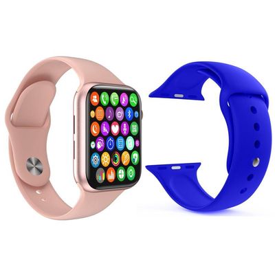 Kit Smartwatch Iwo9 Lite Rosa +Pulseira Azul Escuro