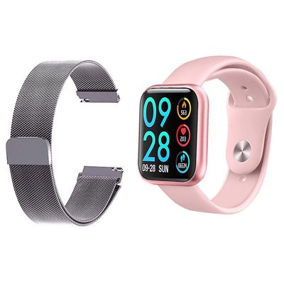 Kit 1 Smartwatch P80 Rosa Android Ios+Pulseira Prata