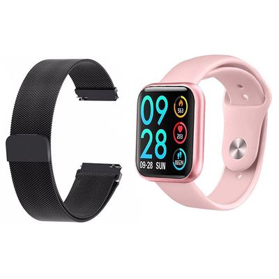Kit 1 Smartwatch P80 Rosa Android Ios+Pulseira Preto