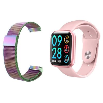 Kit 1 Smartwatch P80 Rosa Android Ios+Pulseira Arco íris