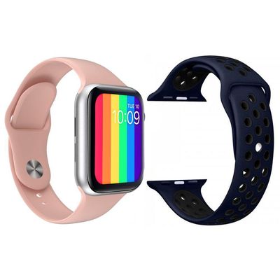 Kit Smartwatch Iwo12 Lite Rosa +Pulseira Azul E Preto
