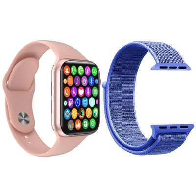 Kit Smartwatch Iwo8 Lite Plus Rosa + Pulseira Nylon Azul
