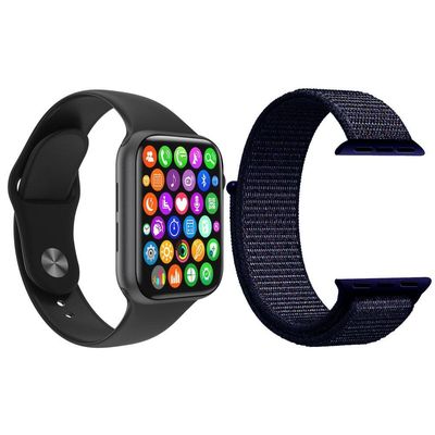 Kit Smartwatch W34 S Preto +Pulseira Azul Meia Noite