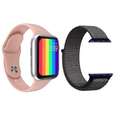 Kit Smartwatch W26 Rosa Android Ios+Pulseira Azul Marinho