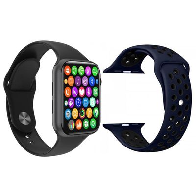 Kit Smartwatch W34 S Preto + Pulseira Azul E Preto