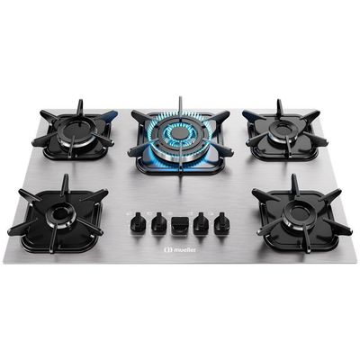 Cooktop Mueller 5 Bocas De Alumínio Com Queimador Tripla Chama Mcg5bk