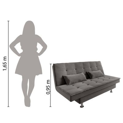 Sofá Cama 3 Lugares 1,84m Andradas Veludo Suede Cinza Mamflex Cinza