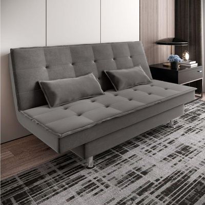 Sofá Cama 3 Lugares 1,84m Andradas Veludo Suede Cinza Mamflex Cinza